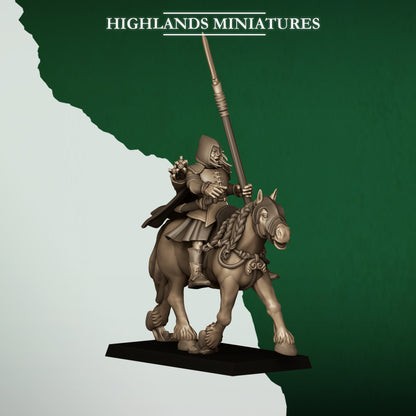 Mounted Feral Archers Captain, wood elf cavalry leader on a horse, Highlands Miniatures render