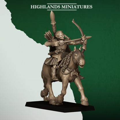 Mounted Feral Archers Model 3, wood elf horse archer on a horse, Highlands Miniatures render