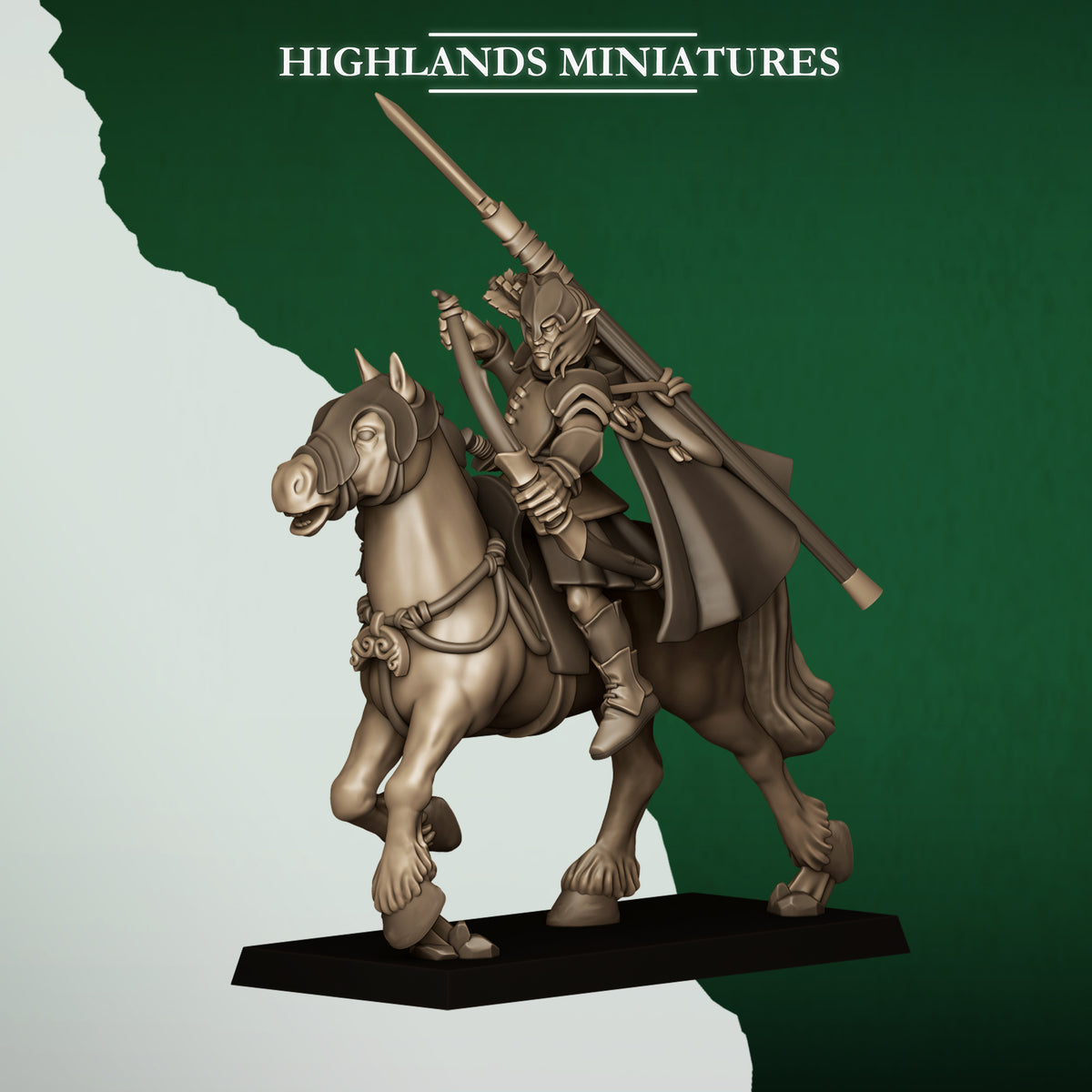 Mounted Feral Archers Model 5, wood elf horse archer on a horse, Highlands Miniatures render