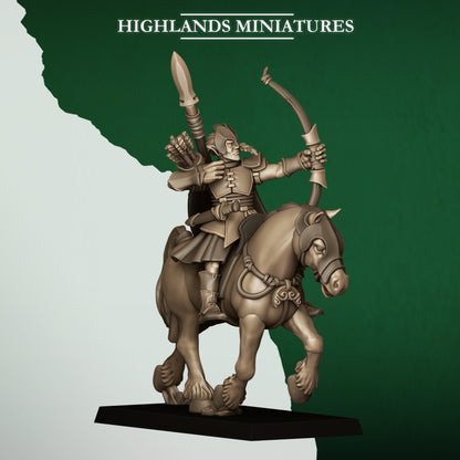 Mounted Feral Archers Model 4, wood elf horse archer on a horse, Highlands Miniatures render