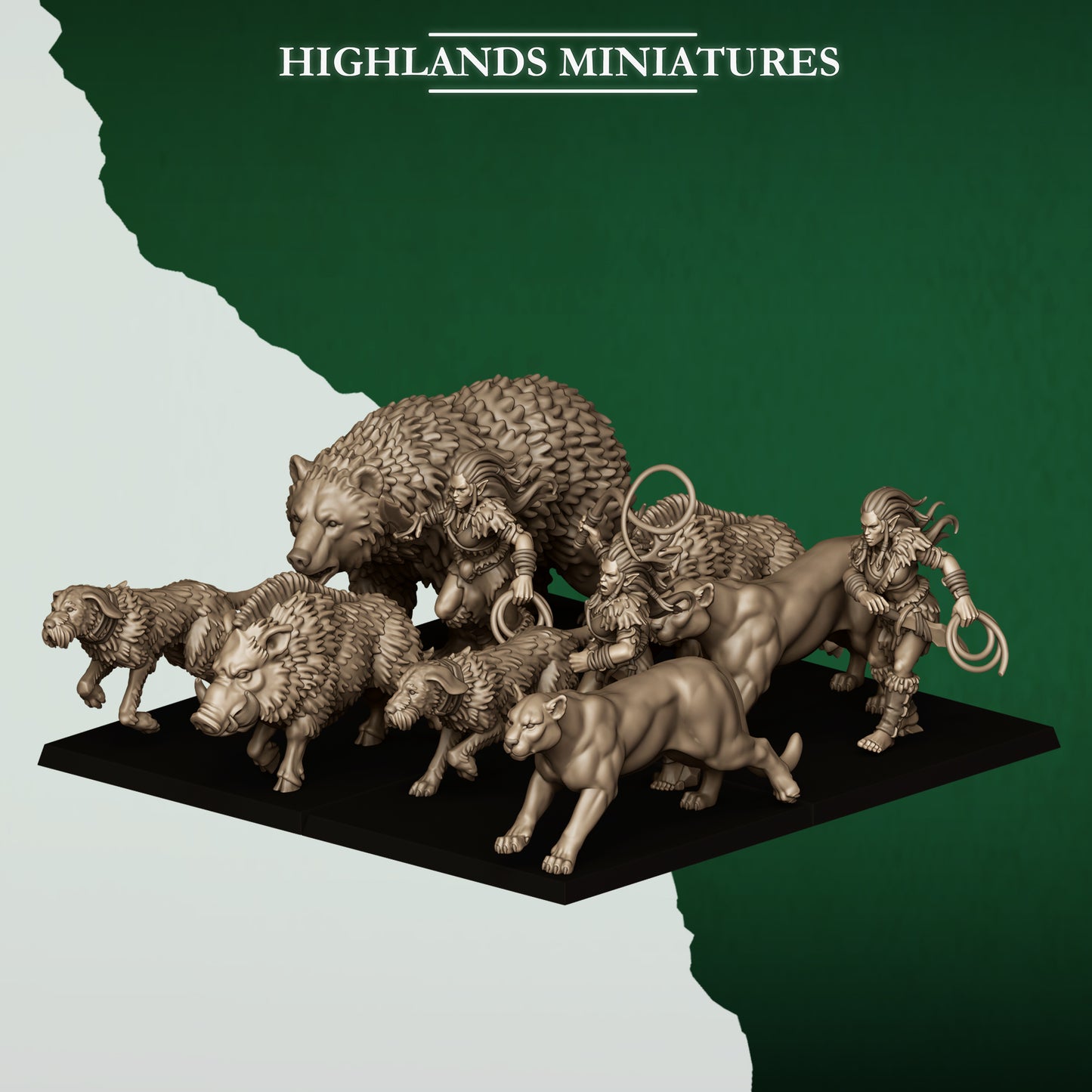 Feral Animals and Beastamers wood elf war beast pack, 32mm resin by Highlands Miniatures