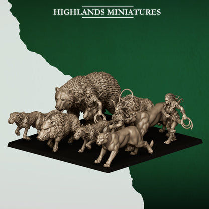 Feral Animals and Beastamers wood elf war beast pack, 32mm resin by Highlands Miniatures