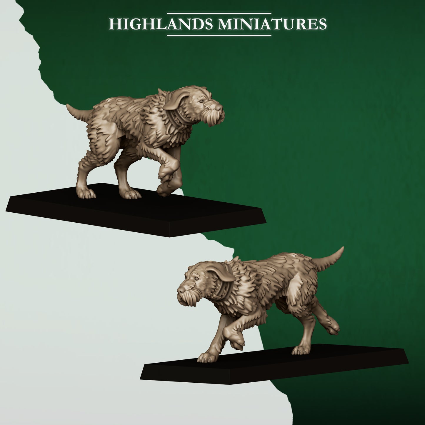 Feral warhounds, wood elf hunting dogs, 32mm resin by Highlands Miniatures