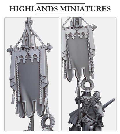 Mounted Standard Bearer of Gallia | Gallia, the Medieval Kingdom | Highlands Miniatures
