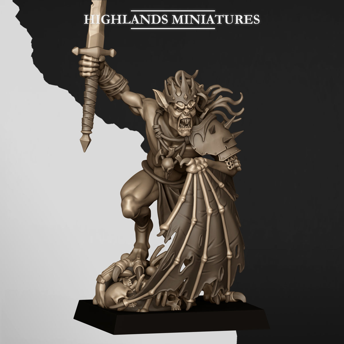 Ghoul King, front three-quarter view close up, Highlands Miniatures render