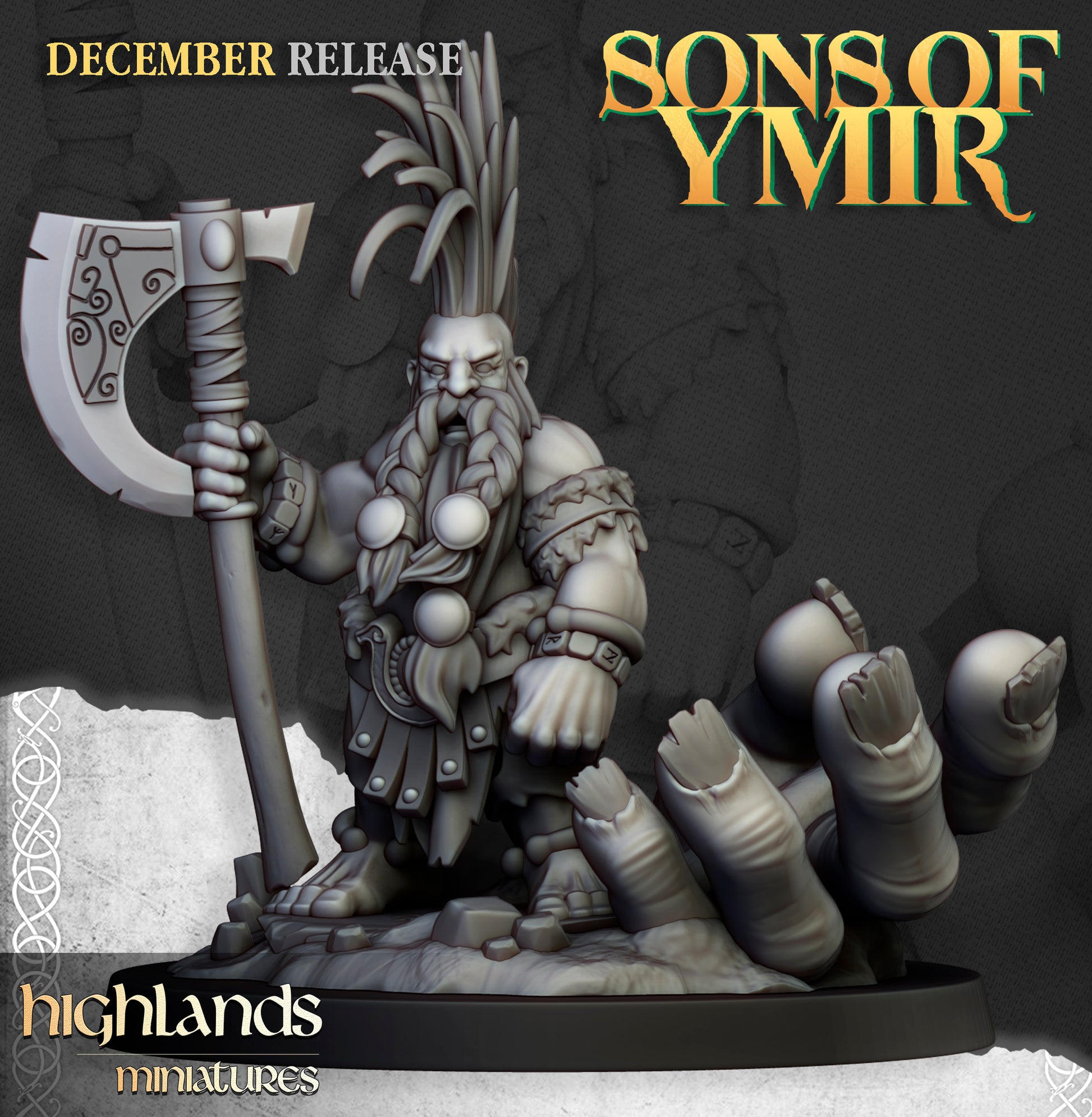 Dwarf Giantseeker slayer with great axe over a slain giant's fist
