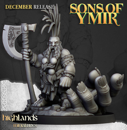 Dwarf Giantseeker slayer with great axe over a slain giant's fist
