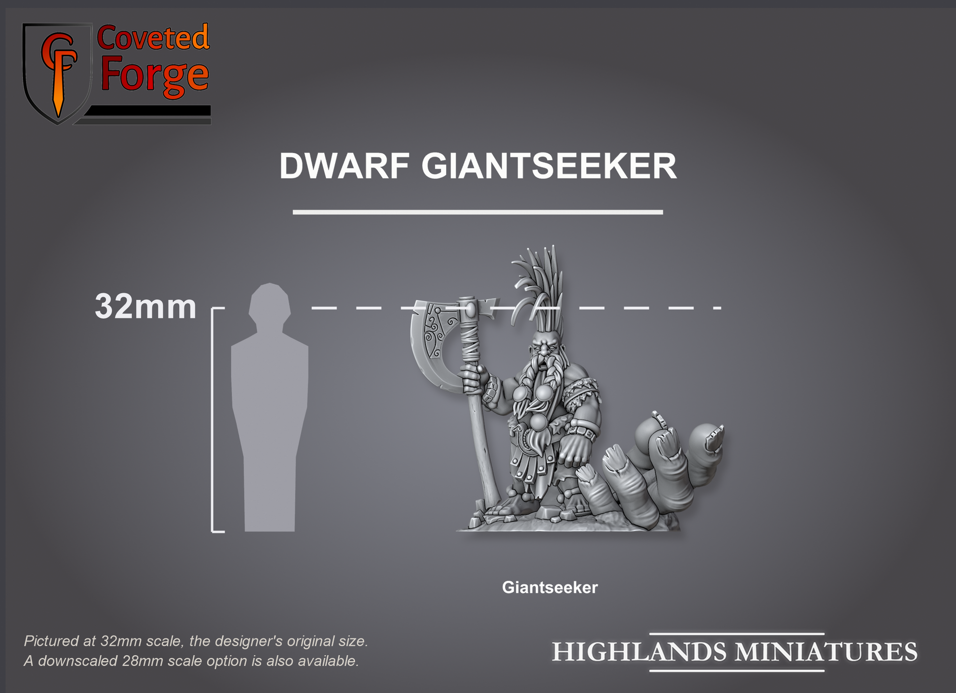 Dwarf Giantseeker on scenic base, 32mm scale comparison