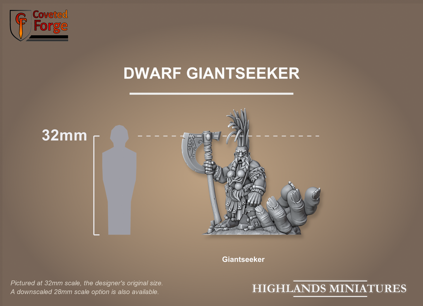 Dwarf Giantseeker on scenic base, 32mm scale comparison