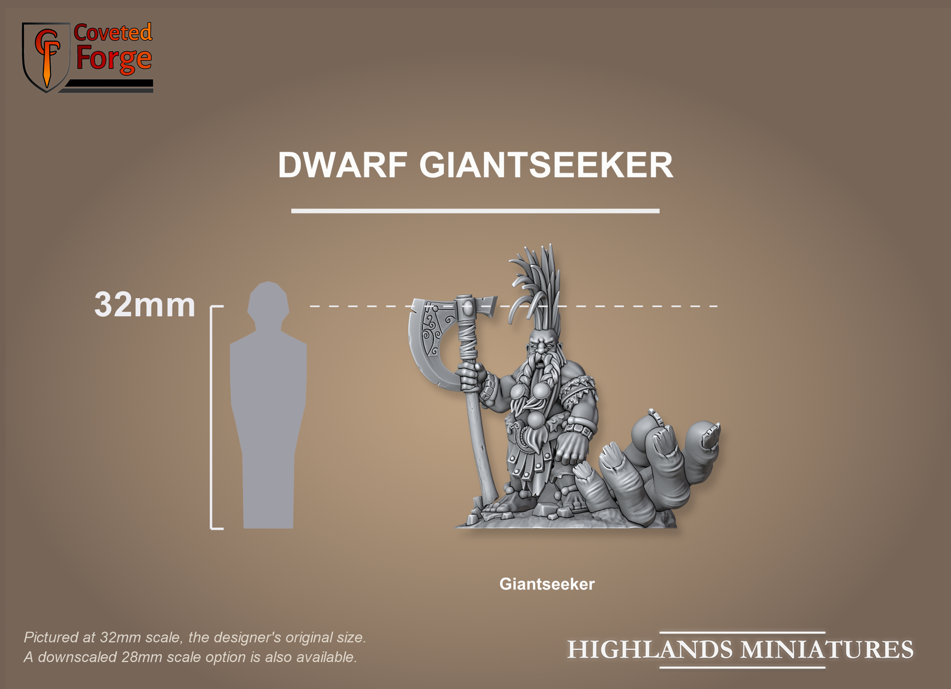 Dwarf Giantseeker on scenic base, 32mm scale comparison