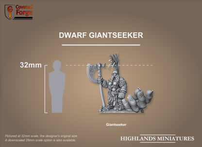 Dwarf Giantseeker on scenic base, 32mm scale comparison