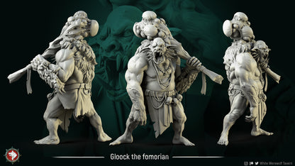 Gloock Fomorian, a giant-kin monster with a wooden club, 32mm resin miniature by White Werewolf Tavern