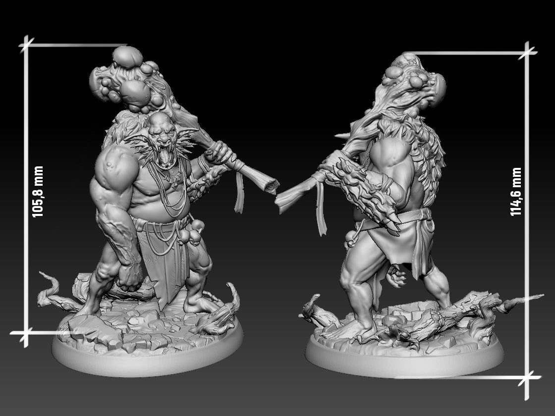 Gloock Fomorian front and rear views with height dimensions