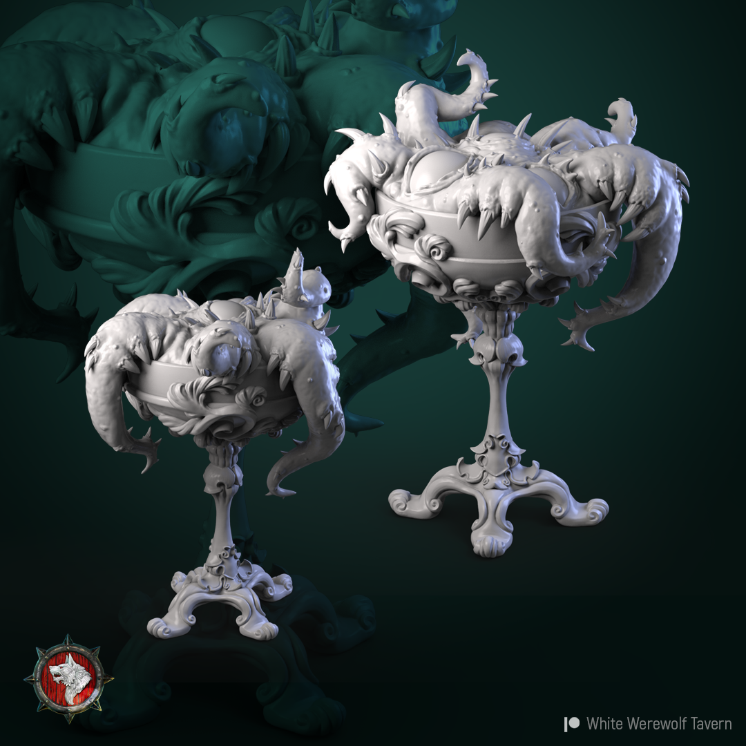 Another view of the goblet mimic chalices showing teeth and spiked tongues