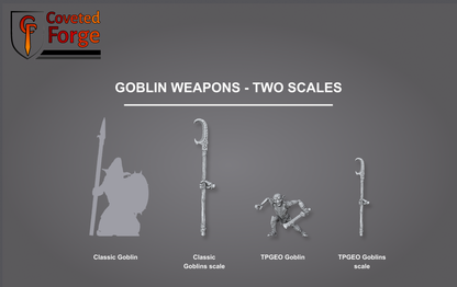 Goblin bits scale reference: Classic Goblin silhouette (150%) beside a TPGEO goblin, shown at both scales