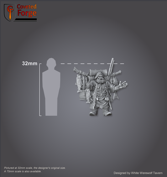 Scale reference: Gorvin Gristlehook at 32mm scale beside a 32mm human silhouette