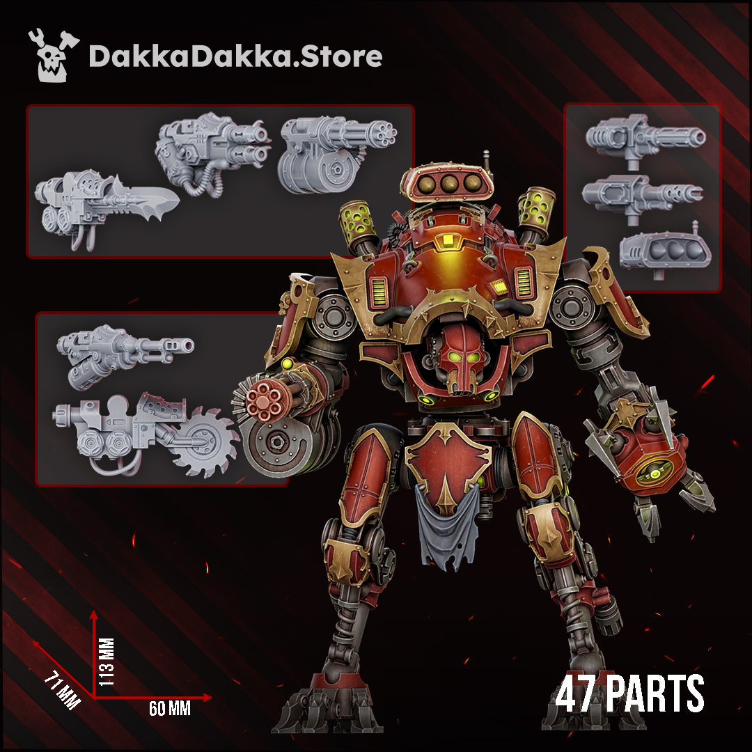 Great Vortex Knightmech parts sheet with weapon options and 113 mm height, Dakka Dakka Store render