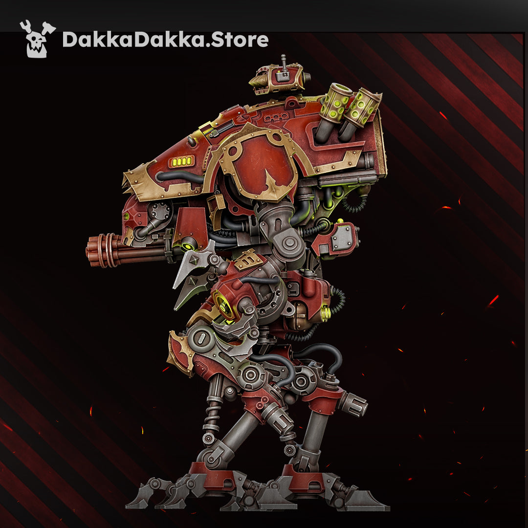 Great Vortex Knightmech side view showing carapace and piston legs, Dakka Dakka Store render