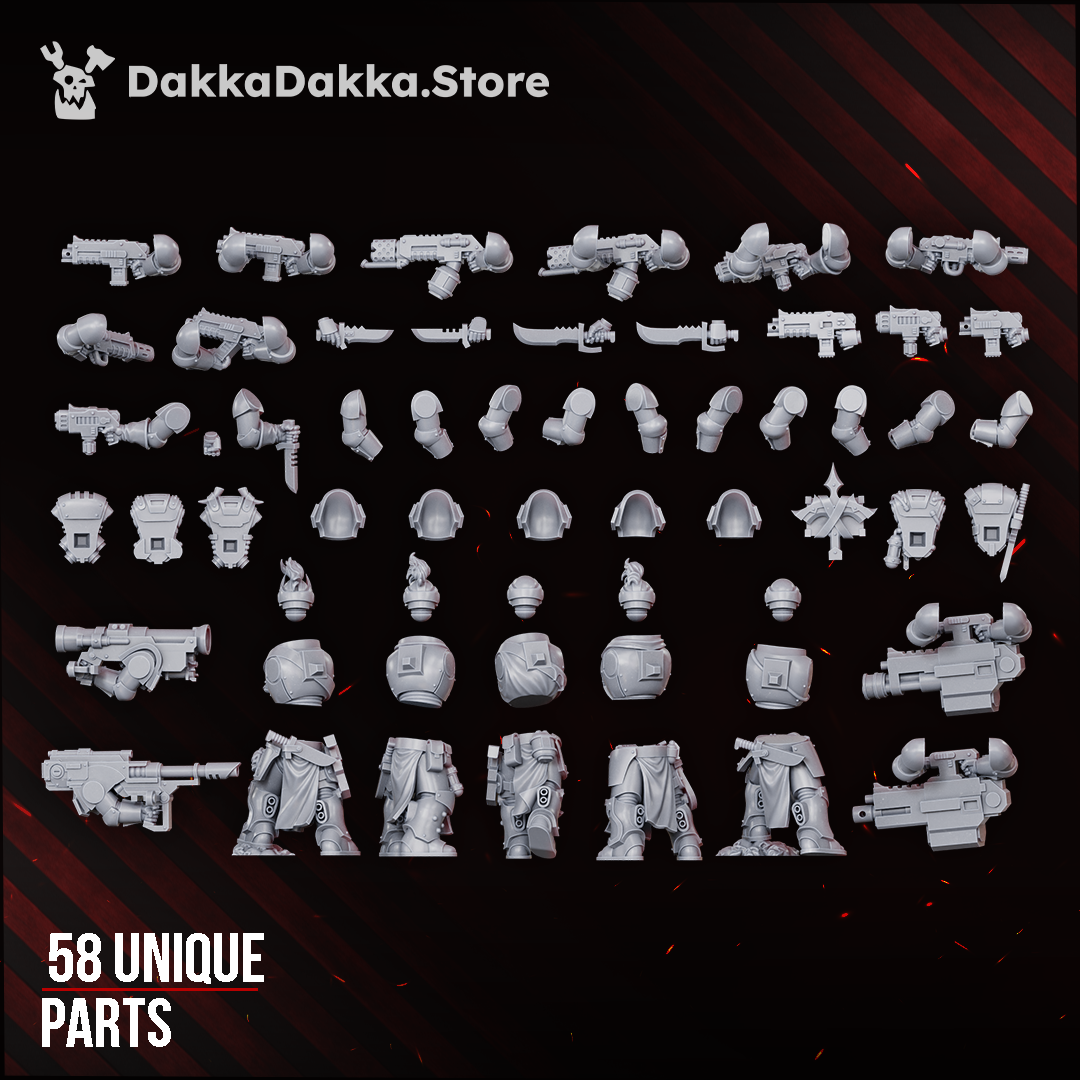 Great Vortex Knights 58 unique parts layout, Dakka Dakka Store render