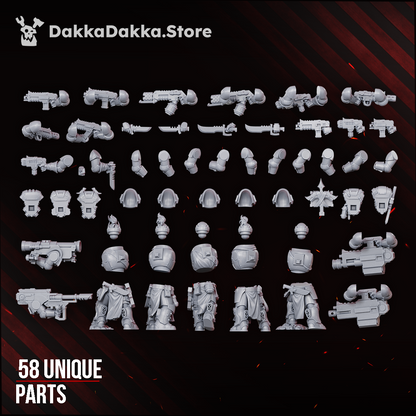 Great Vortex Knights 58 unique parts layout, Dakka Dakka Store render