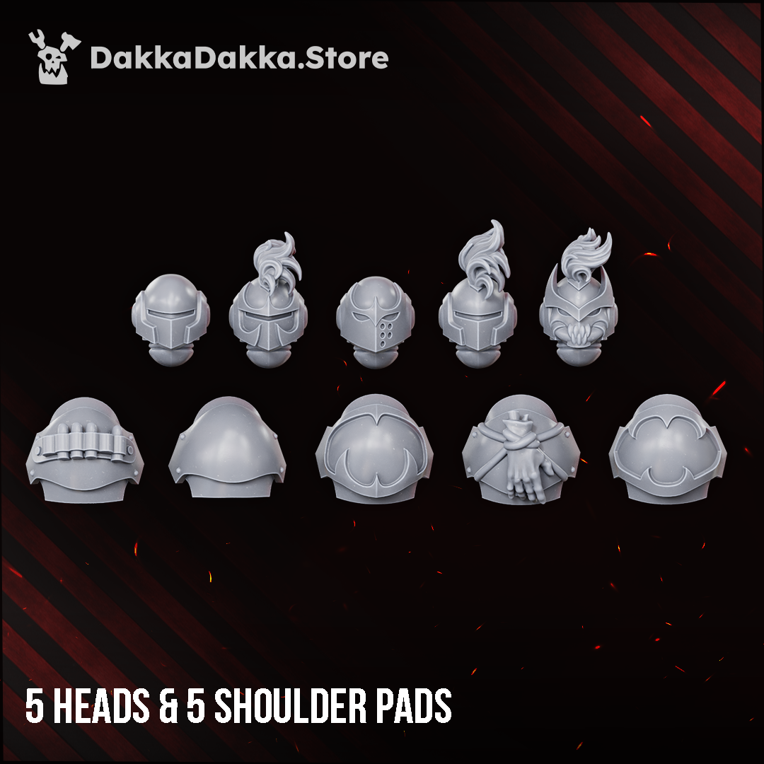 Great Vortex Knights five heads and five shoulder pads, Dakka Dakka Store render