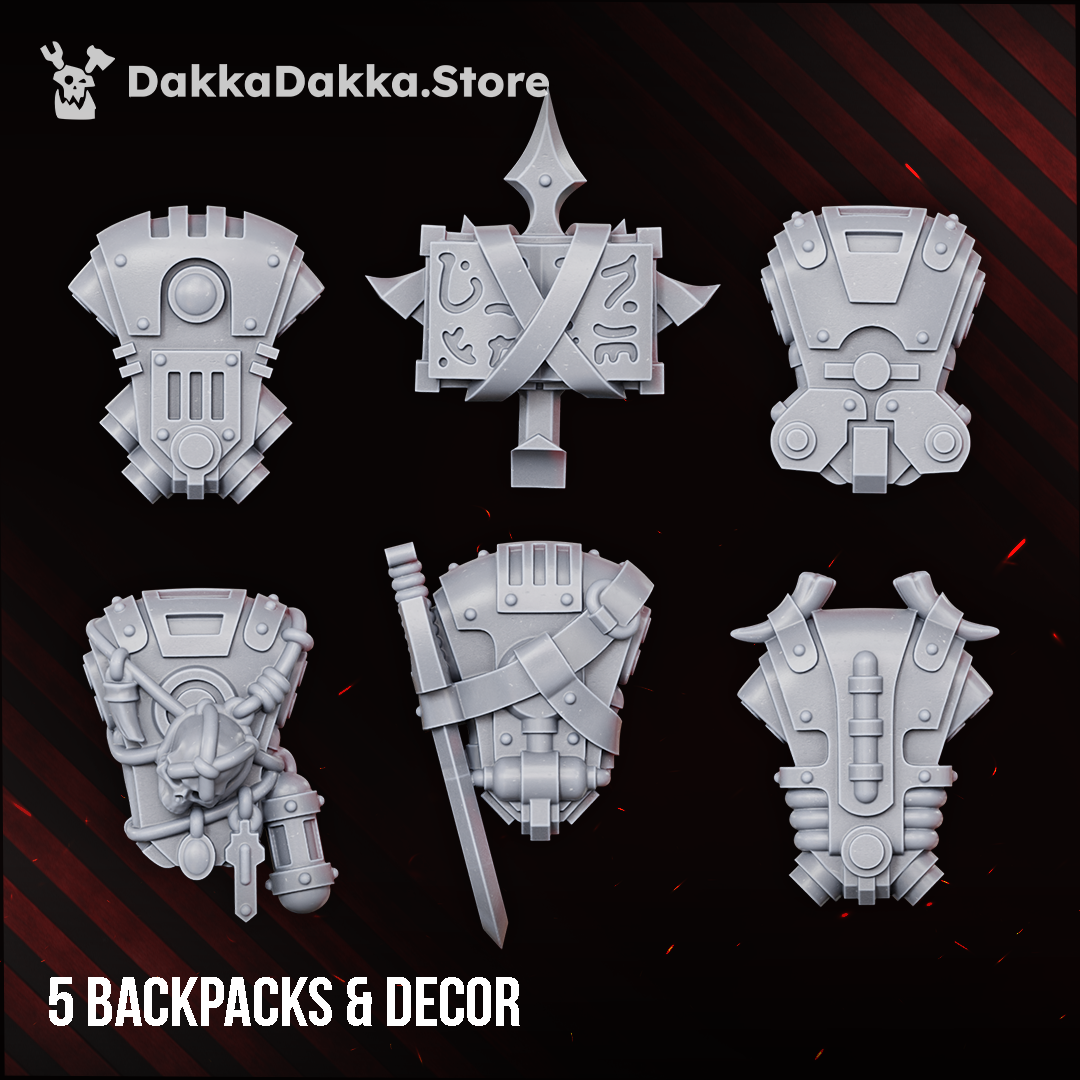 Great Vortex Knights five backpacks and back decoration, Dakka Dakka Store render