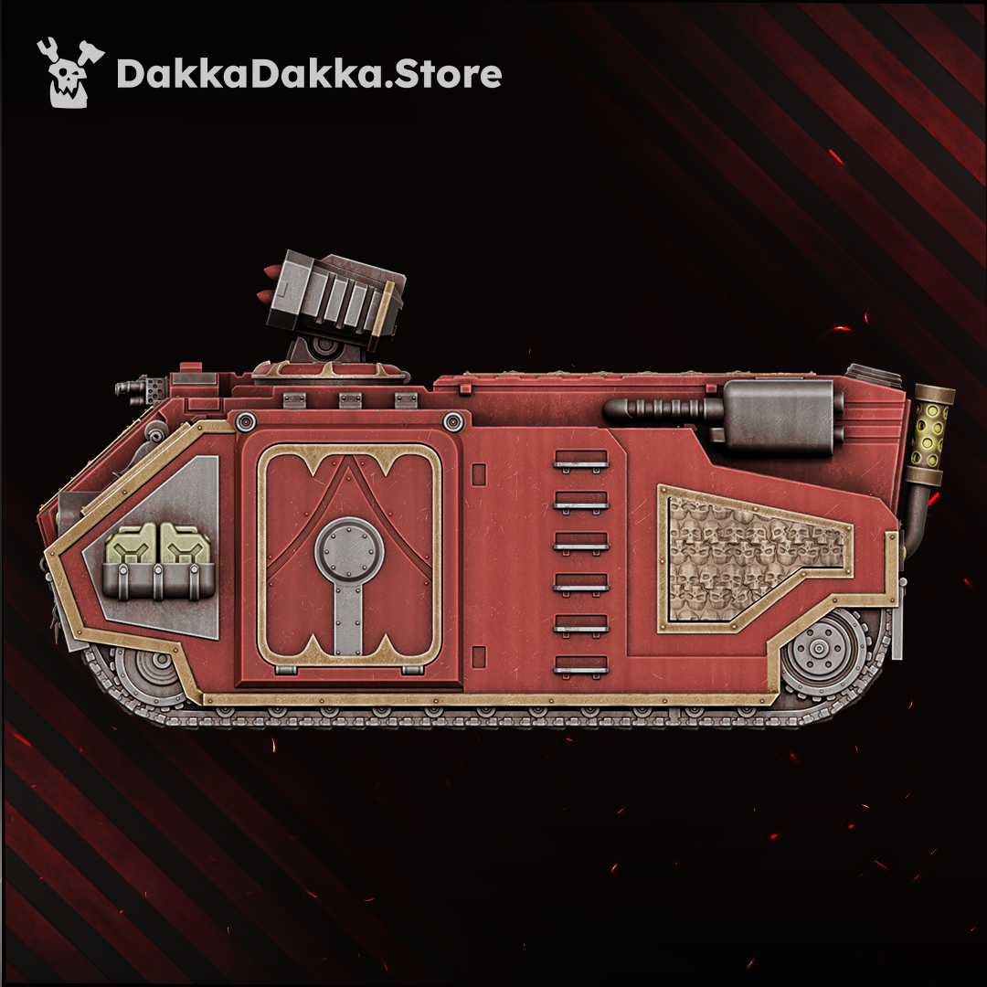 Great Vortex Legion APC side profile: tracks, side door, missile launcher and exhaust, Dakka Dakka Store render