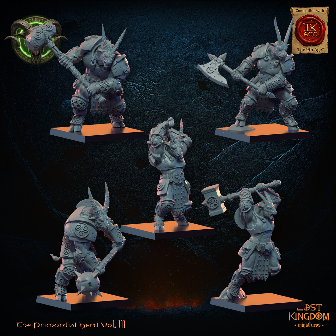 Longhorn Herd Models 1 to 5, three-quarter view from the right, Lost Kingdom Miniatures render