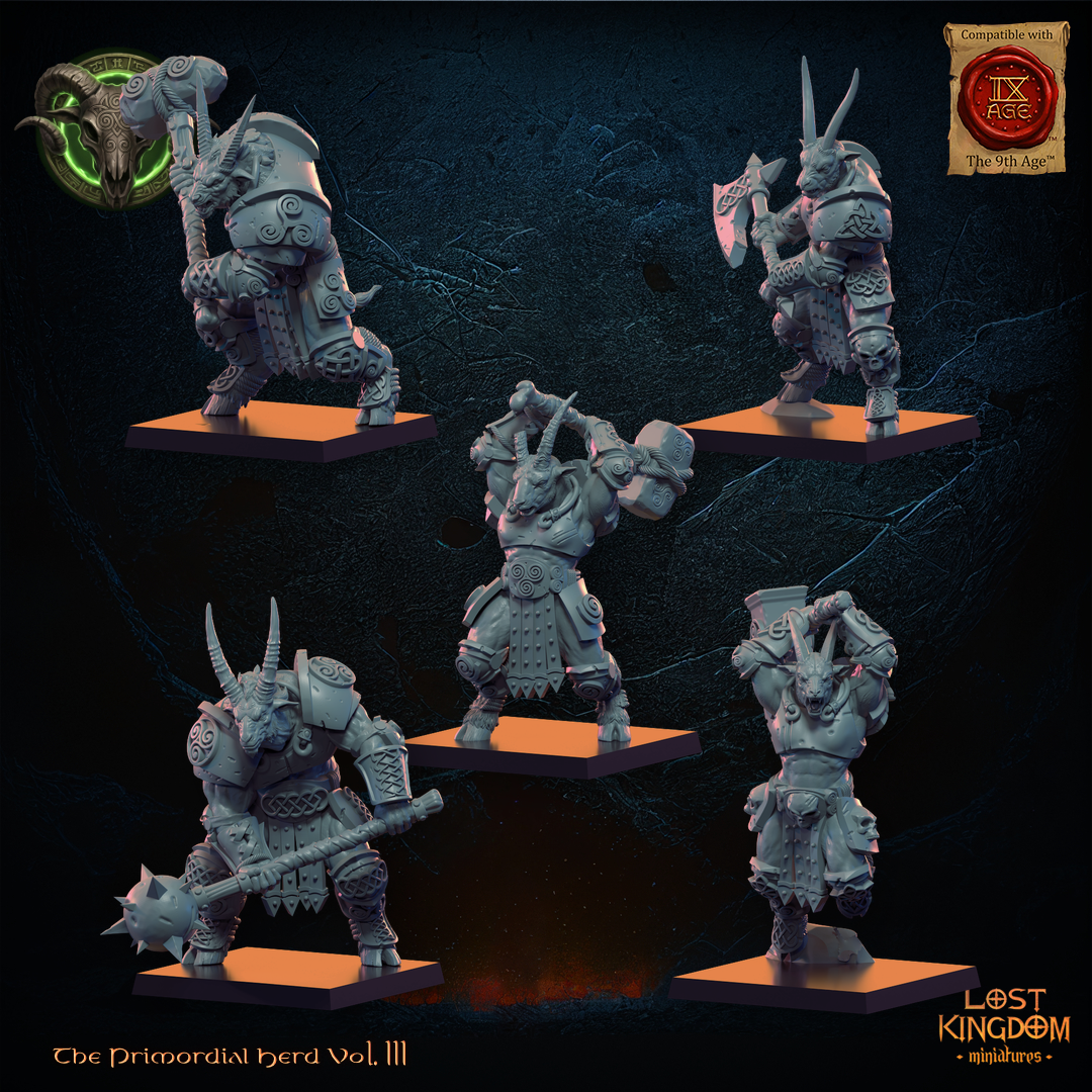 Longhorn Herd Models 1 to 5, three-quarter view from the left, Lost Kingdom Miniatures render