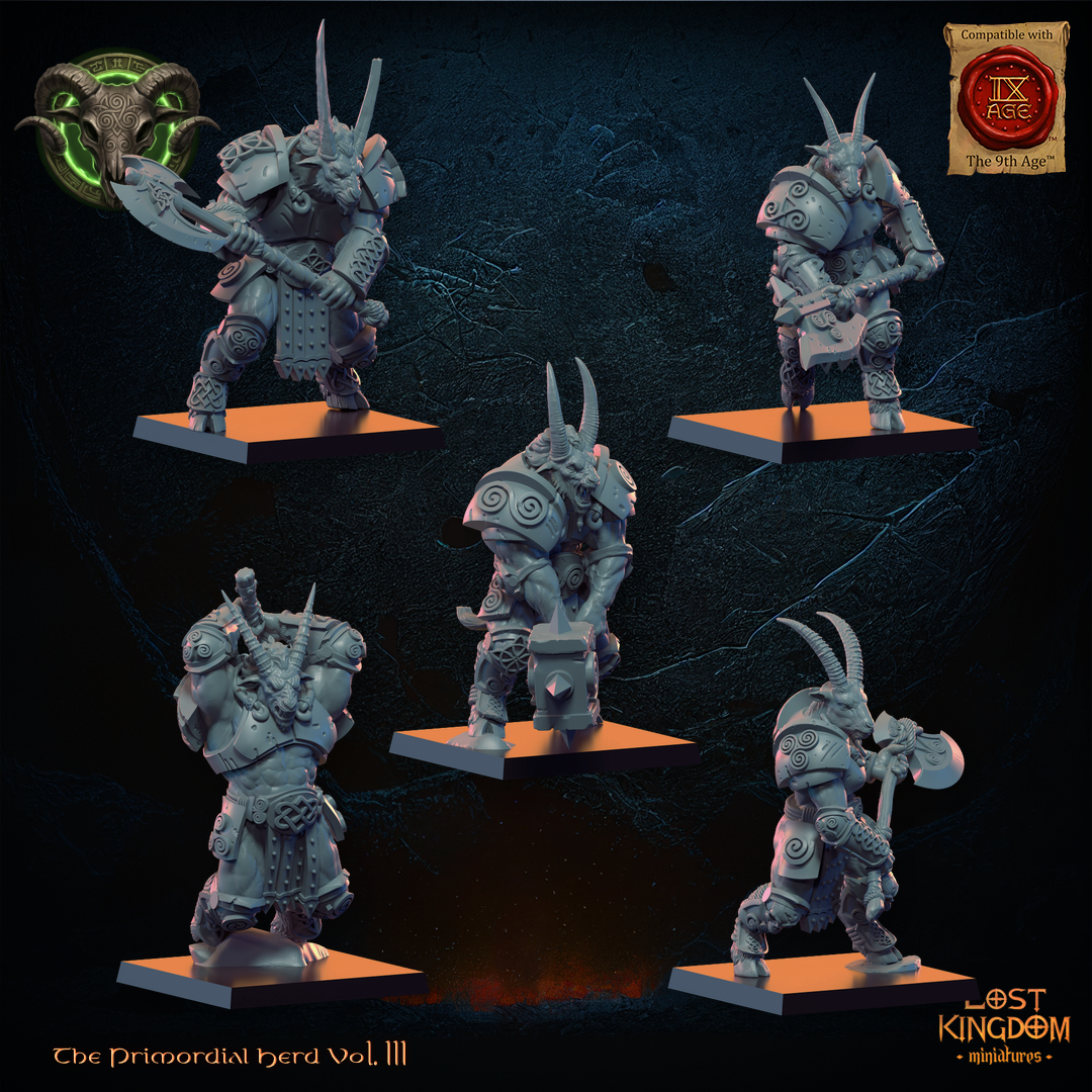 Longhorn Herd Models 6 to 10, three-quarter view from the right, Lost Kingdom Miniatures render