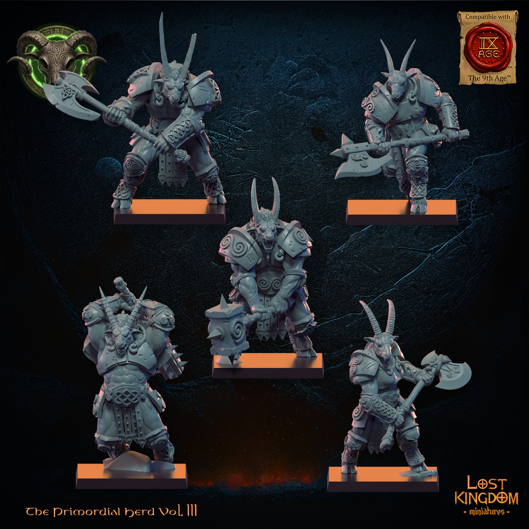 Longhorn Herd Models 6 to 10, front view, Lost Kingdom Miniatures render