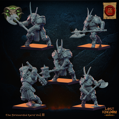 Longhorn Herd Models 6 to 10, three-quarter view from the left, Lost Kingdom Miniatures render