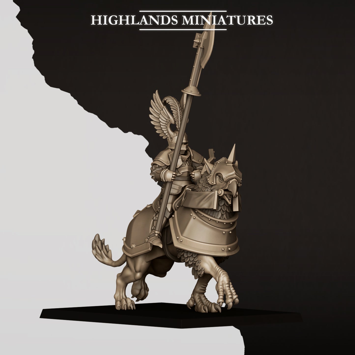 Sunland wingless gryphon knight rider A with poleaxe, mounted on an armoured gryphon
