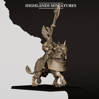 Sunland wingless gryphon knight rider A with poleaxe, mounted on an armoured gryphon