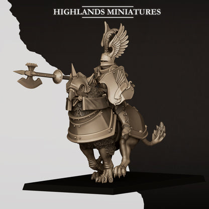 Sunland wingless gryphon knight rider D, mounted on an armoured gryphon