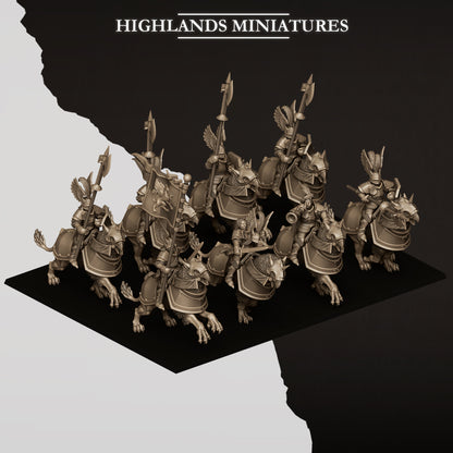 Sunland wingless gryphon knights ranked as a heavy cavalry unit, resin miniatures by Highlands Miniatures