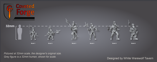 Scale reference: Market Guards at 32mm scale beside a 32mm human silhouette