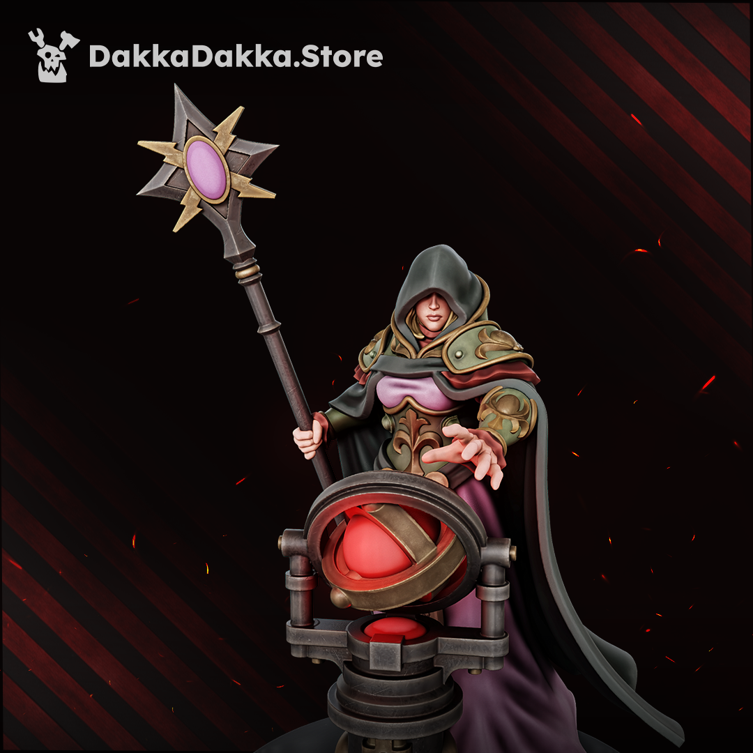 Guide Master high angle: star-headed staff and glowing orb in its gyroscopic ring, Dakka Dakka Store render