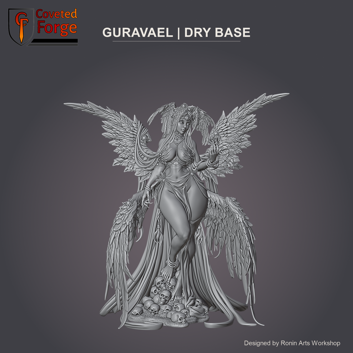 Guravael on the Dry base, Clothed style, the skull pile on rough ground without the pool, Coveted Forge render of the designer's files.