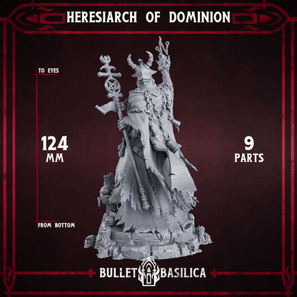 Heresiarch of Dominion rear view, chained robes and staff, Bullet Basilica render