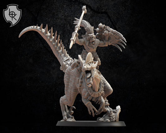 Ezocamatl General on Dilophosaurus | Saurian Ancients | Lost Kingdom Miniatures |