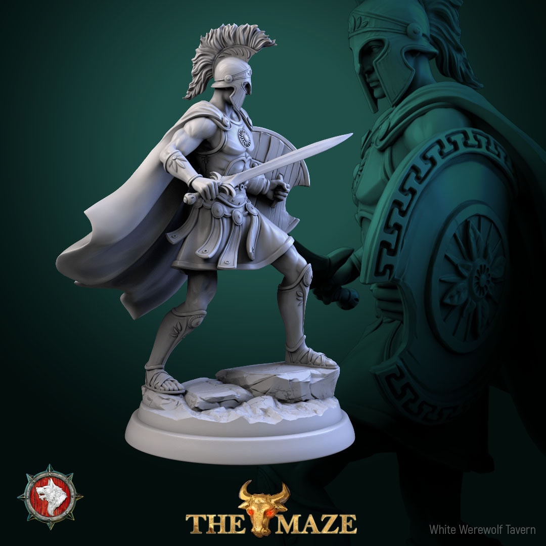 Hoplites Model 3: Greek hoplite with short sword and cloak on a rocky round base