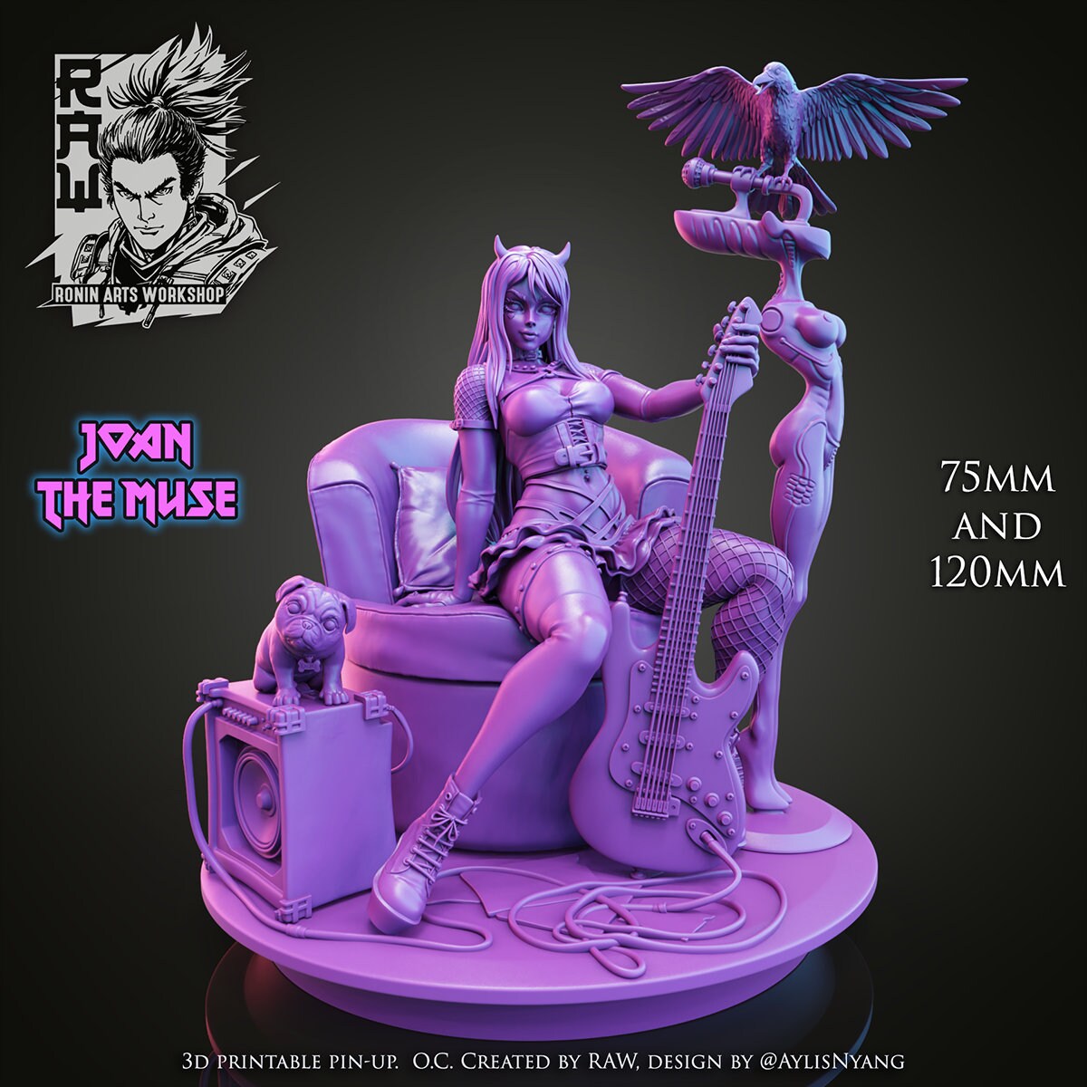 Joan - Pinup Punk Rock Girl | Clothed or Nude | Resin 3D Printed Pinup | Ronin Arts Workshop