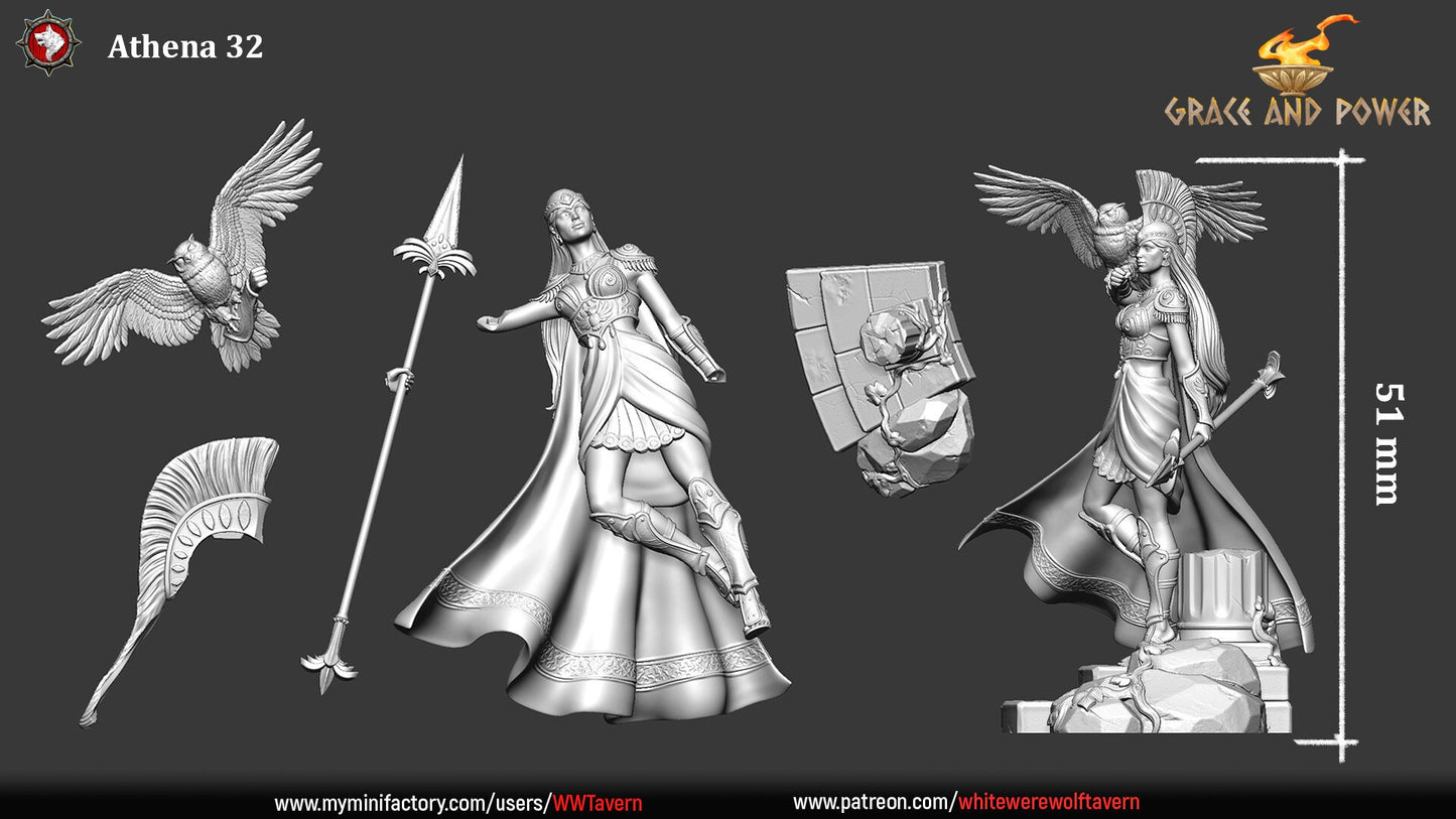 Athena | Grace and Power | Multiple Scales | Resin 3D Printed Miniature | White Werewolf Tavern
