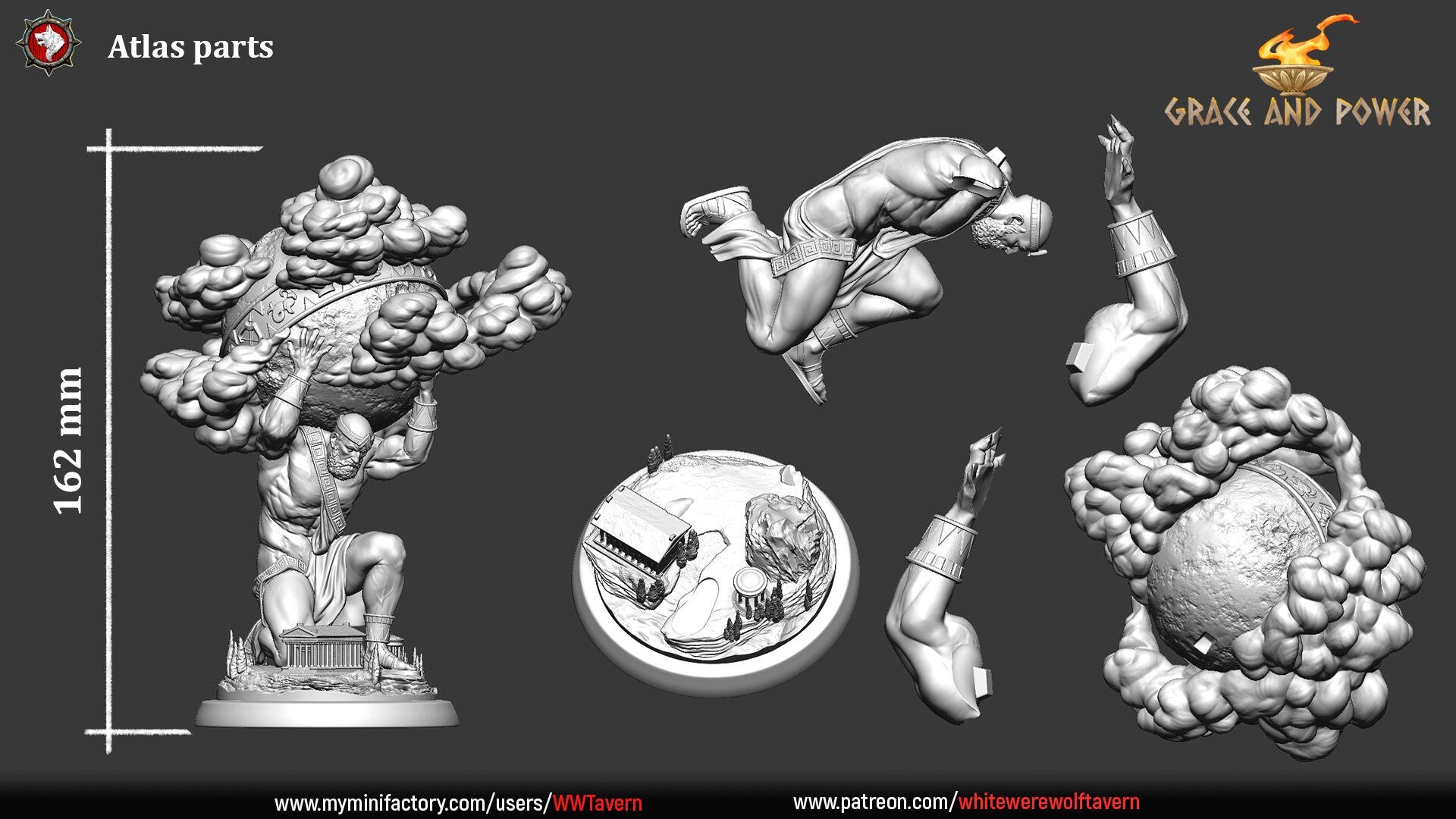 Atlas | Grace and Power | Resin 3D Printed Miniature | White Werewolf Tavern