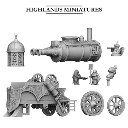Marduk Iron Engine Chaos Dwarf steam tank, top dome view, 32mm resin by Highlands Miniatures