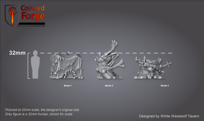 Scale reference: all three Jelly models at 32mm scale beside a 32mm human silhouette