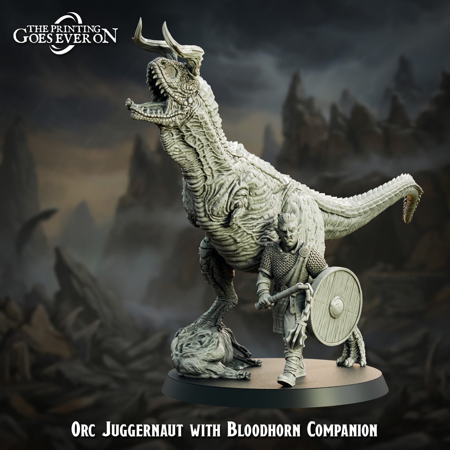 Orc Juggernaut champion with rearing Bloodhorn beast companion