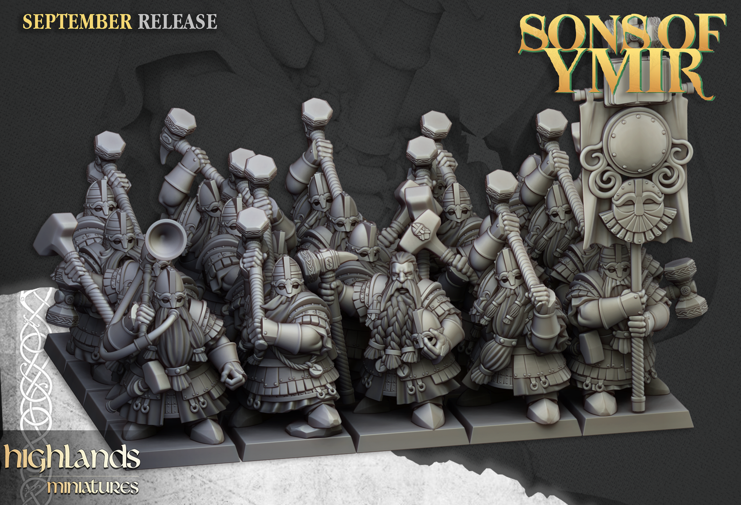 Dwarf Kingsguard regiment with great two-handed hammers and full command