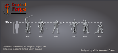 Scale reference: Kings Guard at 32mm scale beside a 32mm human silhouette